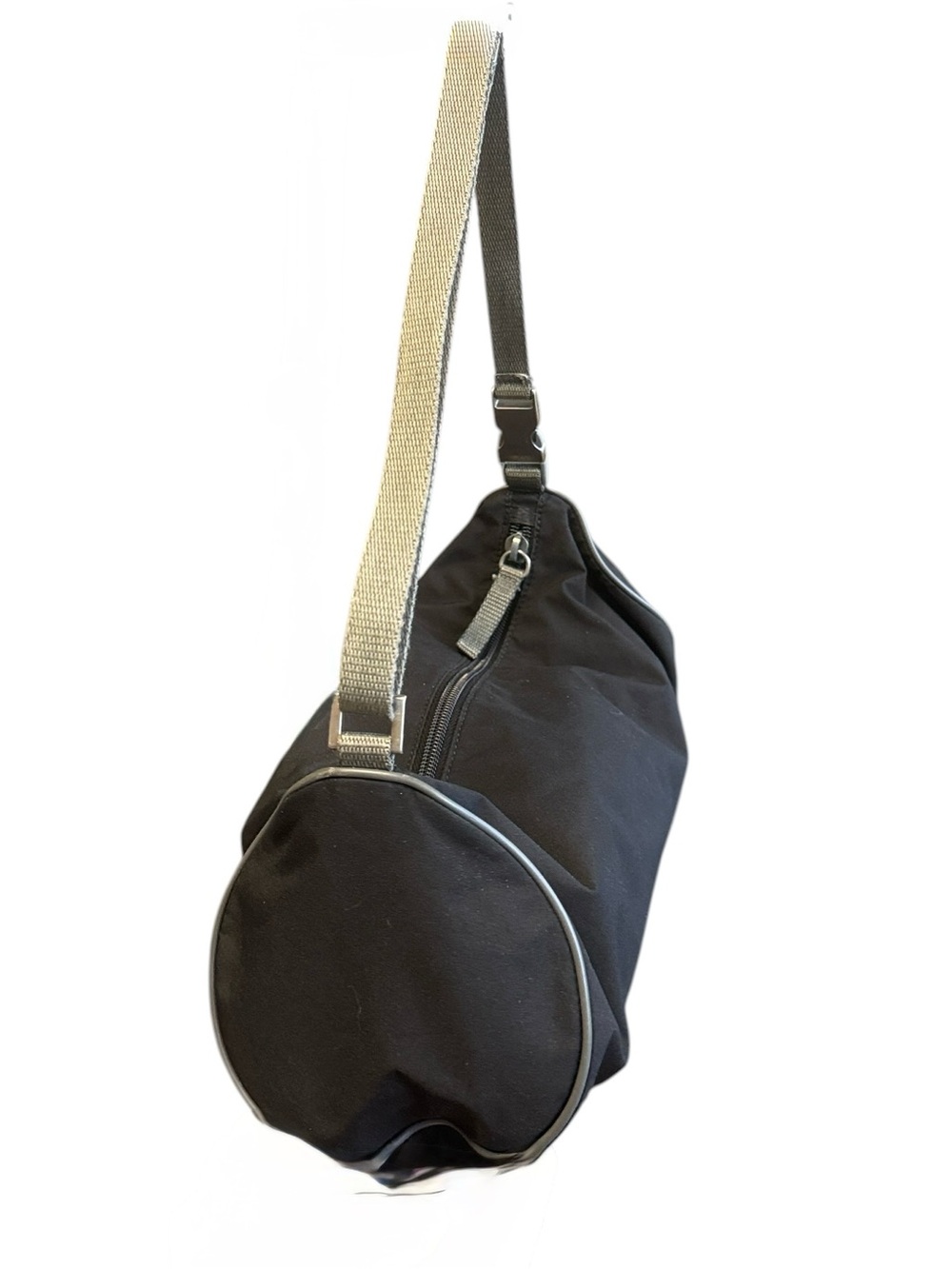 Vintage Y2K Prada Sport Logo Mini Duffel Barrel Bag Nylon Black Silver Hardware - Picture 10 of 14